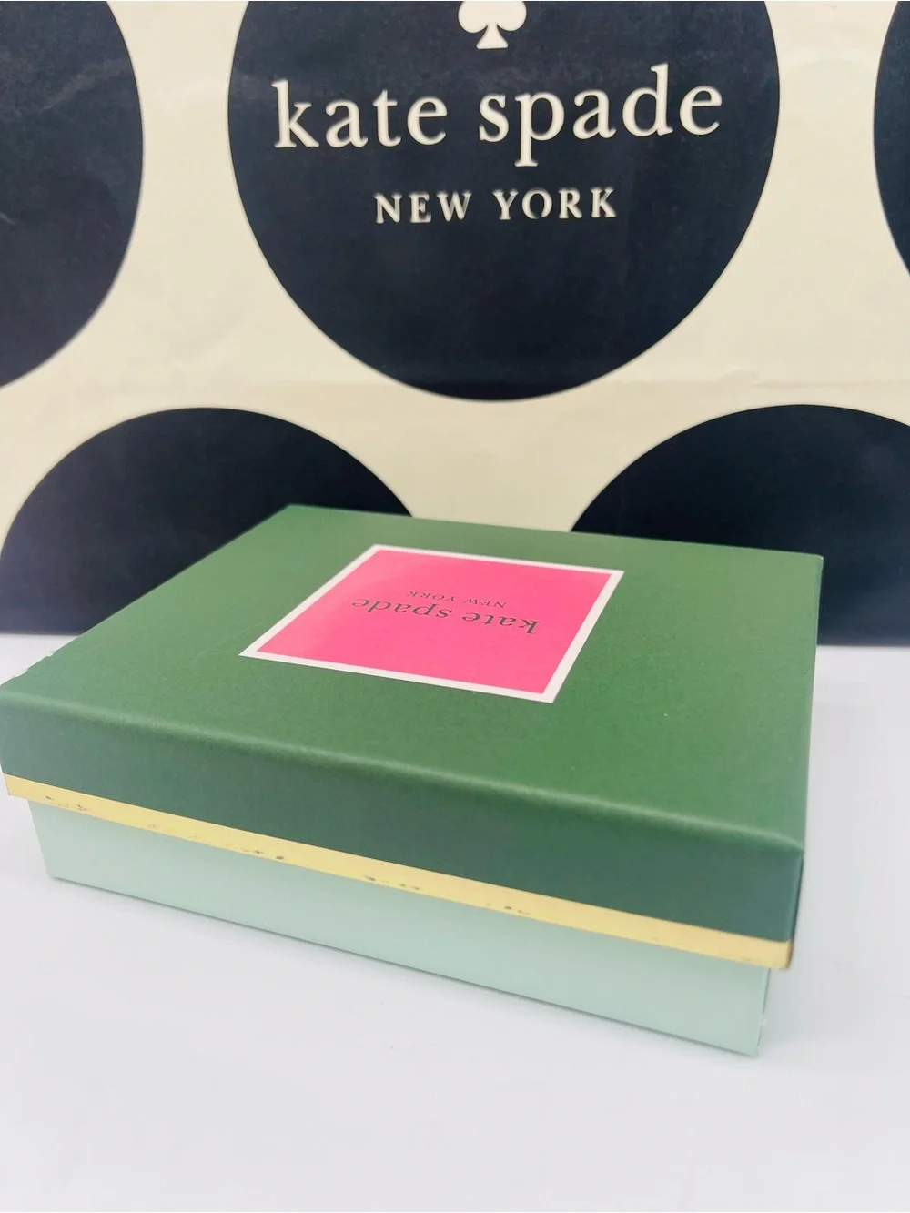 kate spade Green Box with Pink Logo Panel New